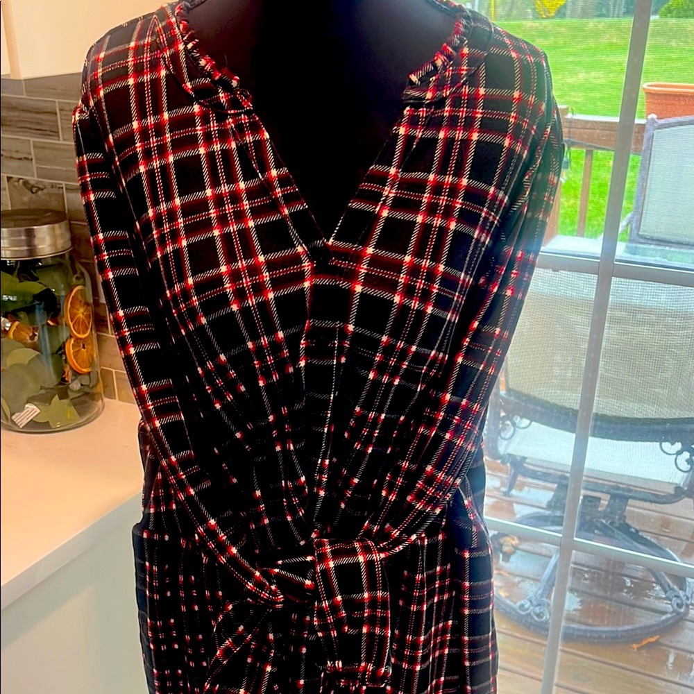 Denim & Co qvc Plaid Black and Red Dress, soft brushed knit